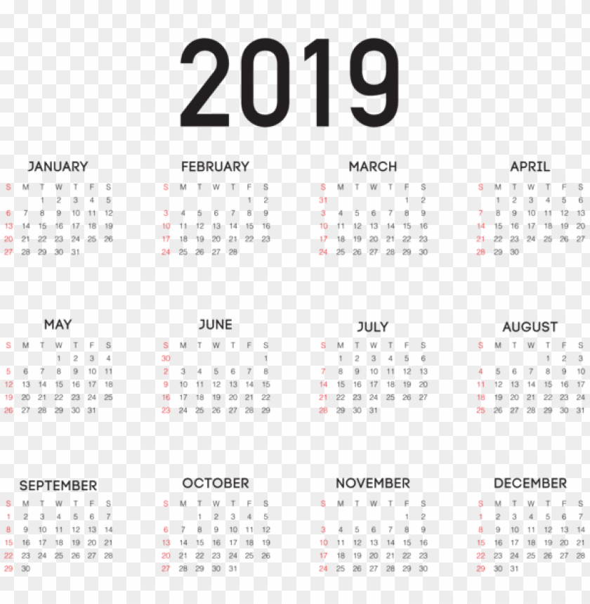 2019 Calendar Large PNG Images