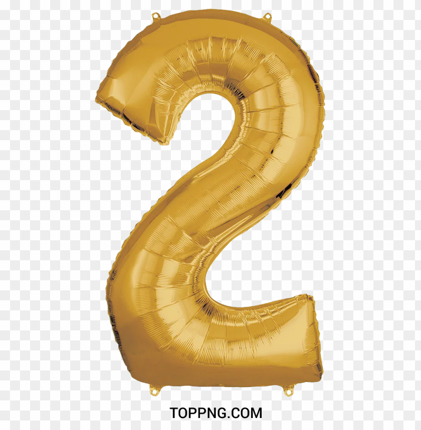 Number Tow Balloon Gold Color PNG Image With Transparent Background
