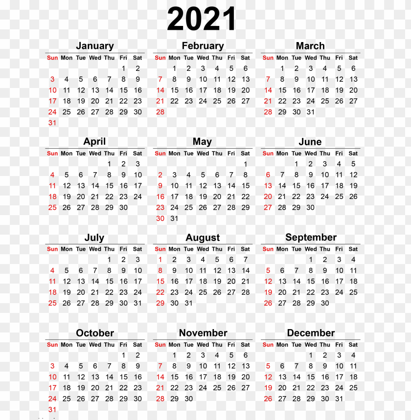 2021 Calendar PNG Image With Transparent Background