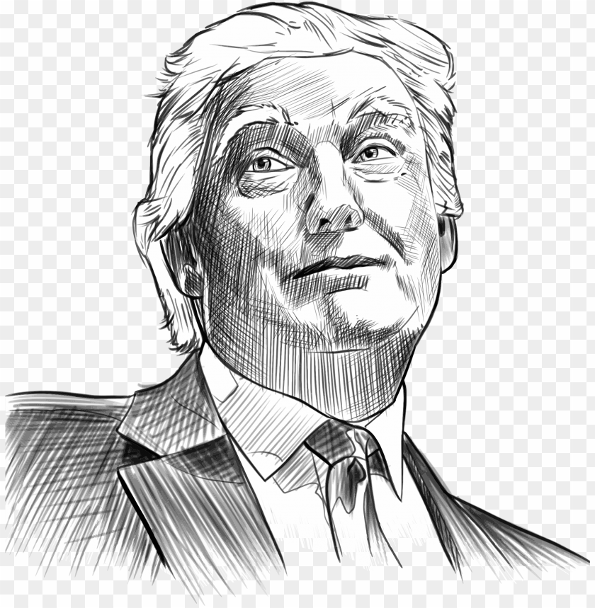 Black White Donald Trump Portrait Drawing PNG Image With Transparent Background