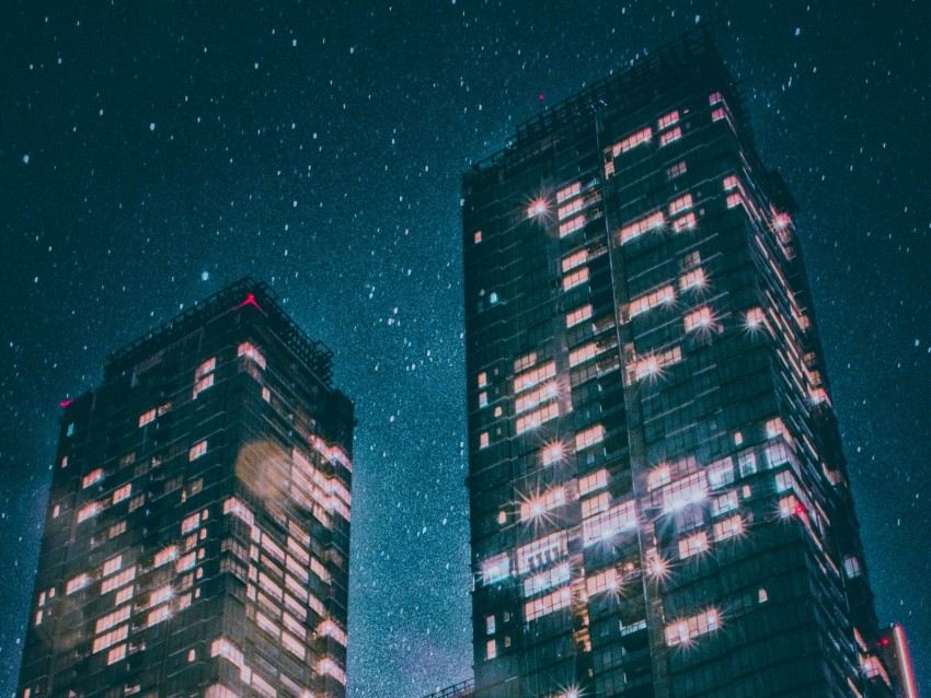 Buildings Starry Sky Night Shine Png - Free PNG Images