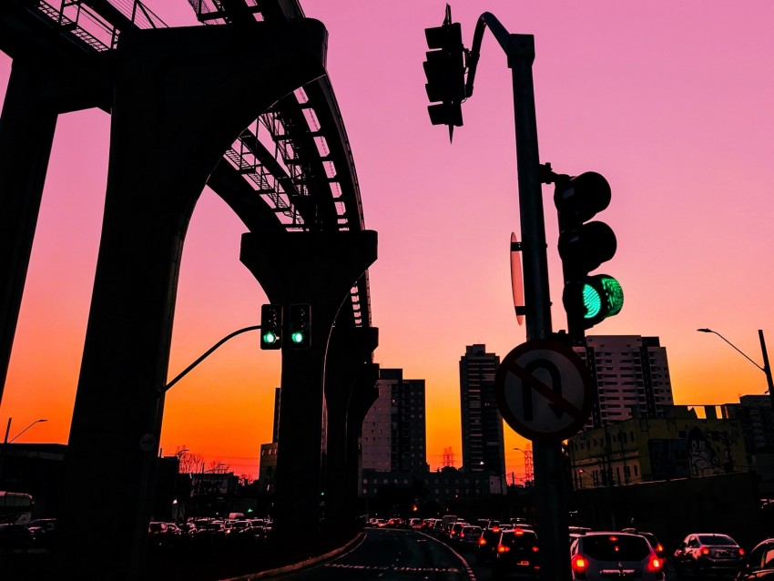 City Traffic Sunset Traffic Light Sky Png - Free PNG Images
