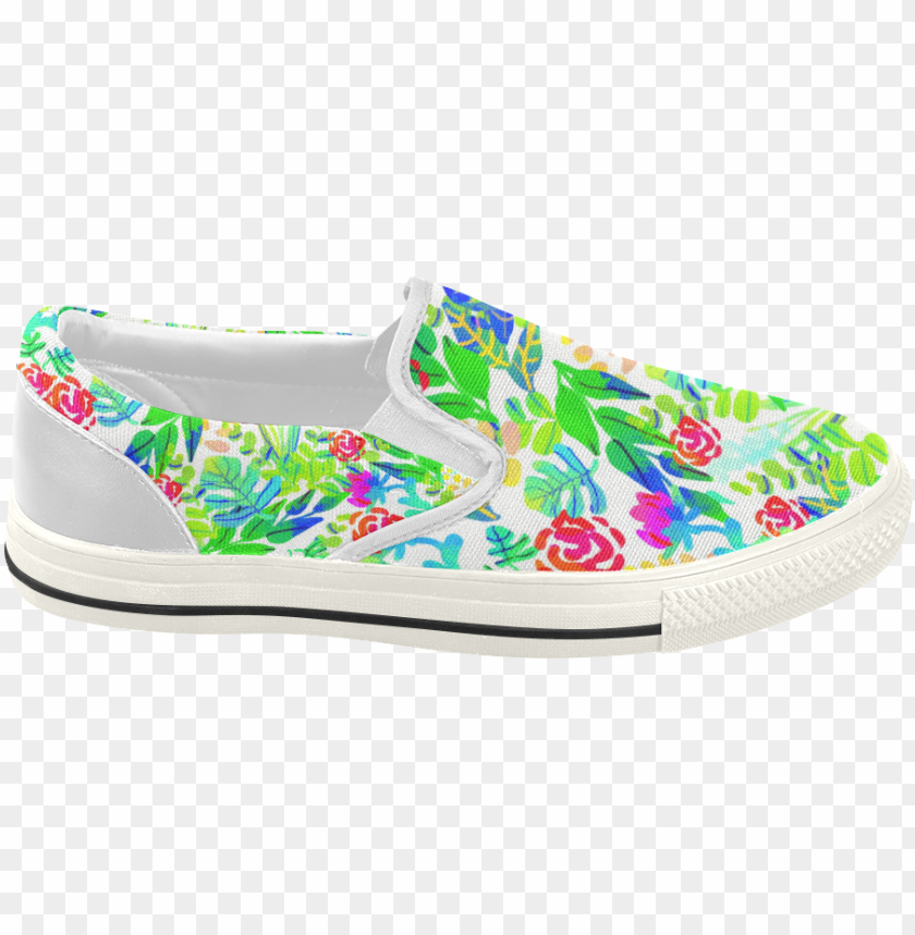 Cute Tropical Watercolor Flowers Women's Slip On Canvas Slip On Shoe PNG Image With Transparent Background