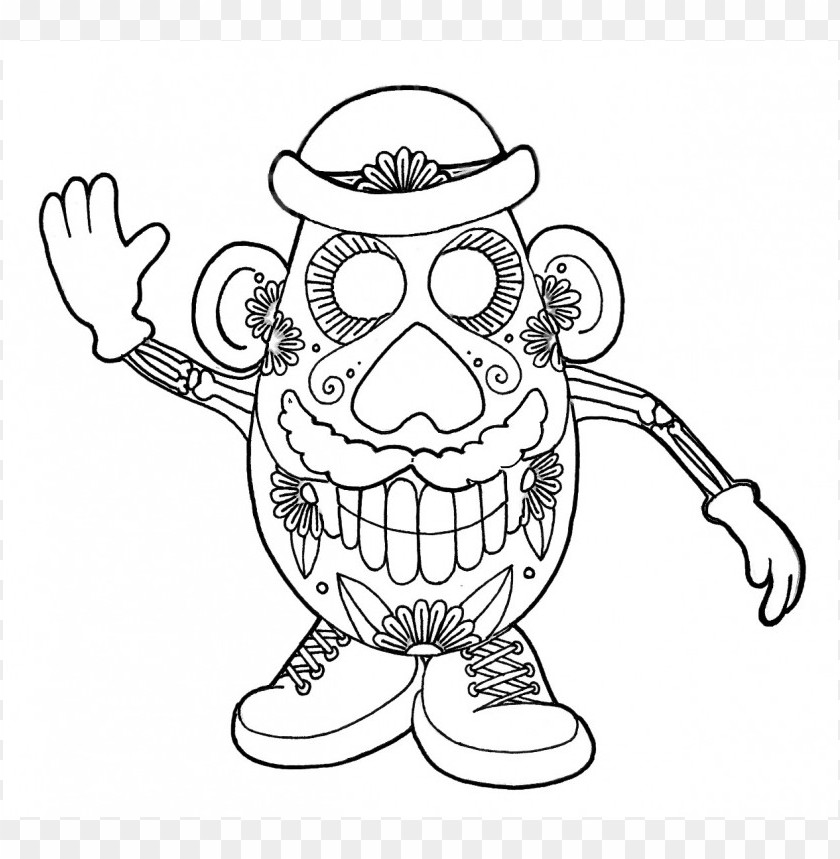 Dia De Los Muertos Skull Coloring Pages Colored PNG Image With Transparent Background
