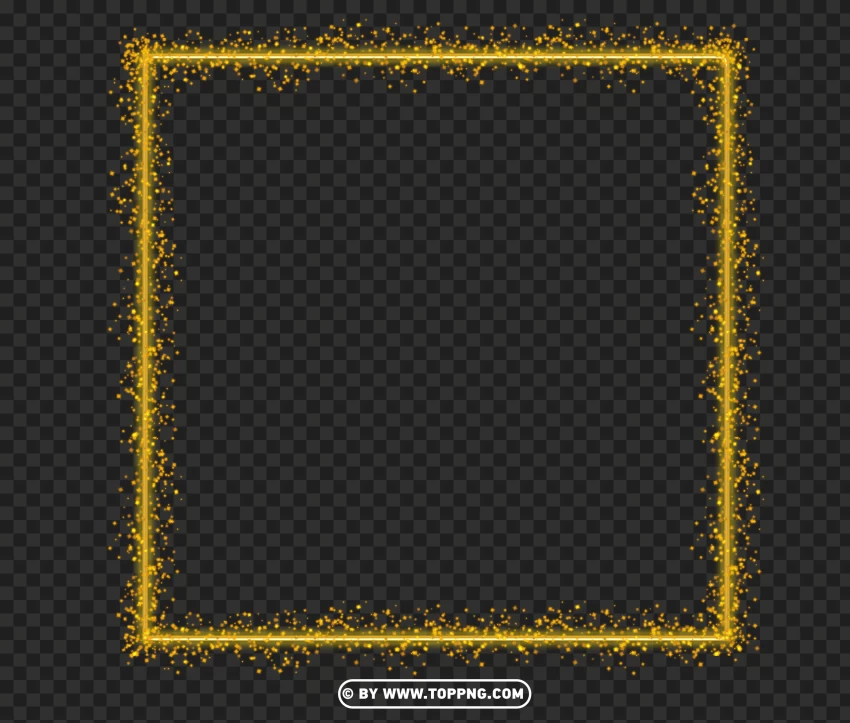 Glowing Gold Sparkle Square Frame Effect PNG Image