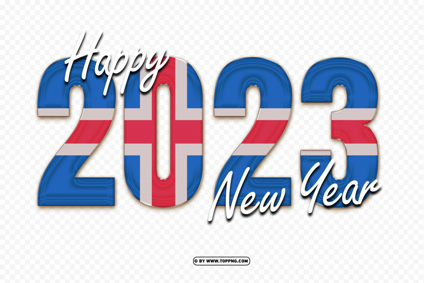 Happy 2023 New Year With Iceland Flag Png Design