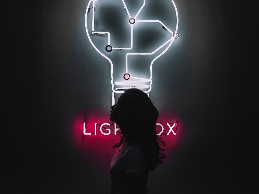 Neon Silhouette Girl Light Bulb Backlight Png - Free PNG Images