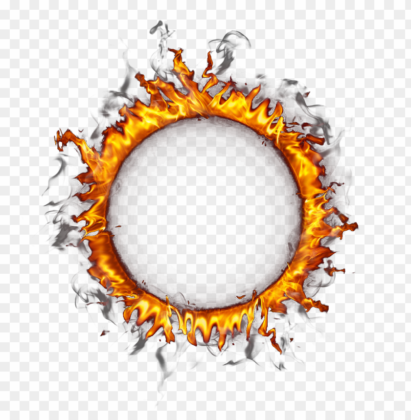 Round Outline Frame Border Fire Flame With Smoke PNG Image With Transparent Background
